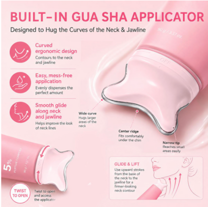 PDRN Collagen Neck Firming Cream with Built-In Gua Sha Massager — Volufiline 5%, 3.17 oz